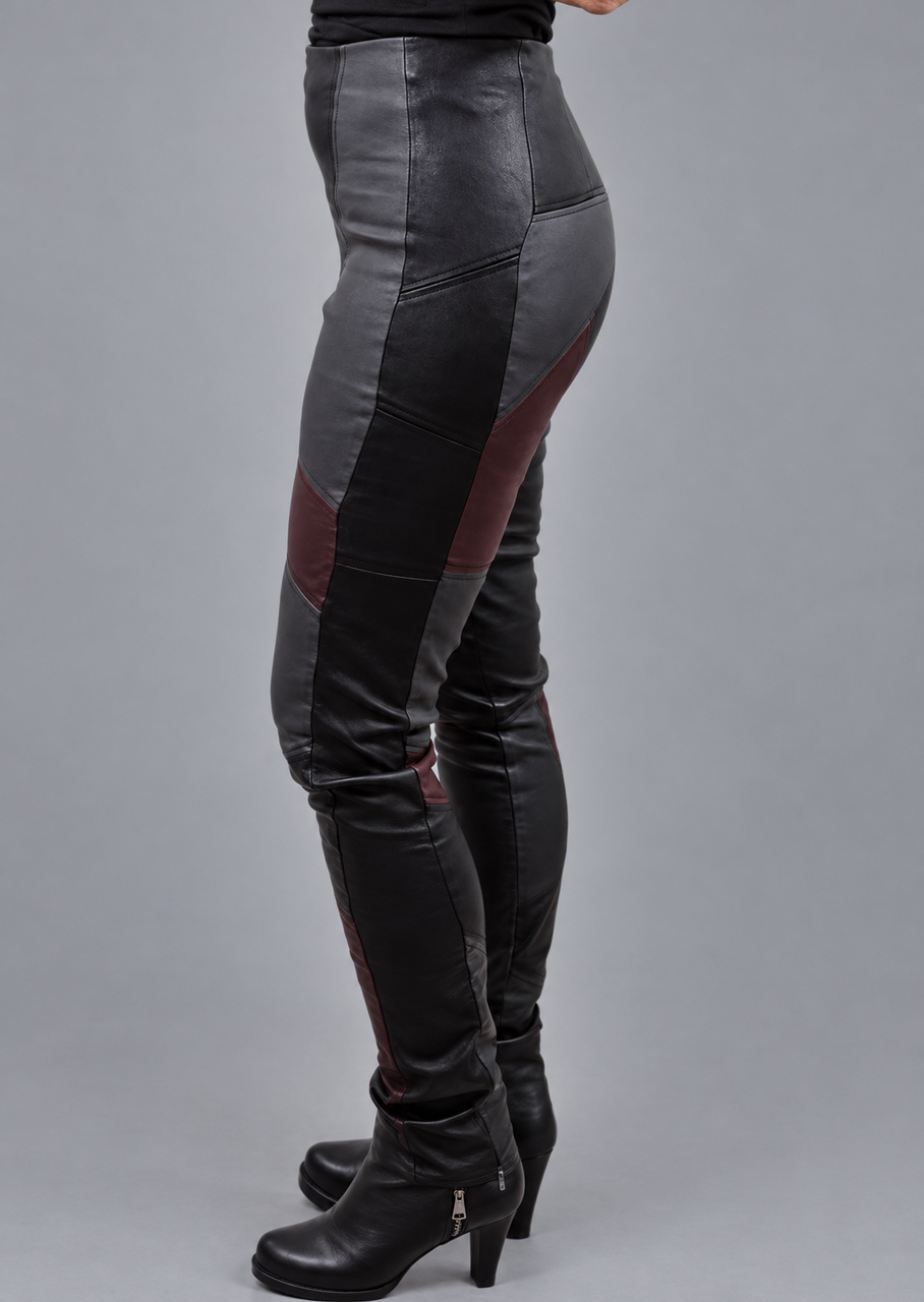 Skindbukser med patchwork og stretch - Billede 3