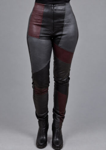 Skindbukser med patchwork og stretch