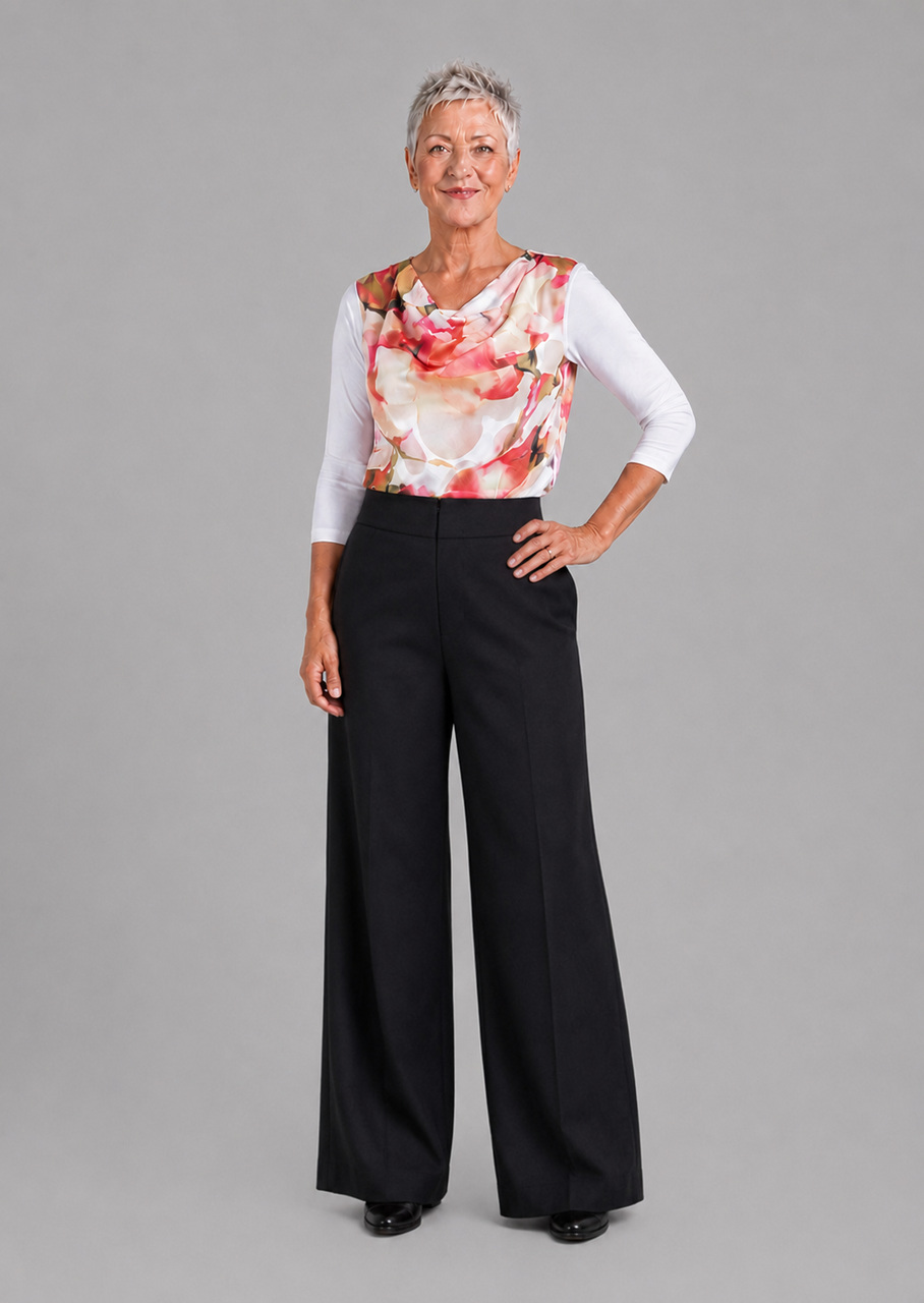 Pink/oliven silkebluse med vandfald - Billede 3