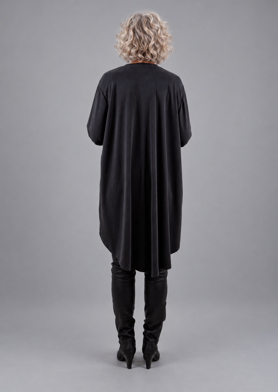 Lang cardigan i cupro – sandvasket sort - Billede 2