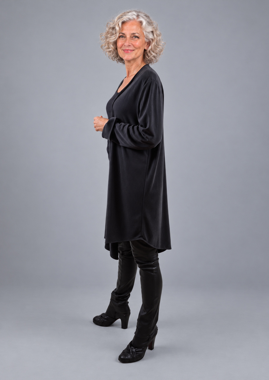Lang cardigan i cupro – sandvasket sort - Billede 4