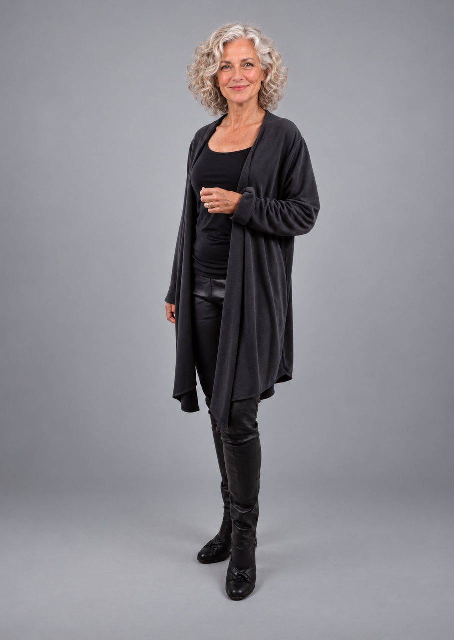 Lang cardigan i cupro – sandvasket sort - Billede 3
