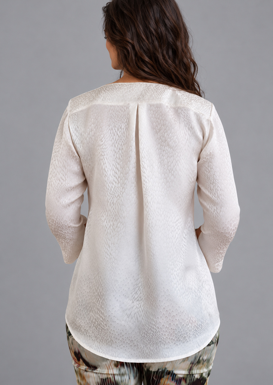 Silkebluse med jacquard i knækket hvid - Billede 3