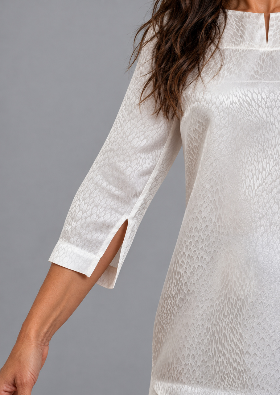 Silkebluse med jacquard i knækket hvid - Billede 2