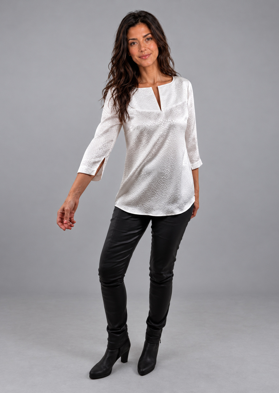 Silkebluse med jacquard i knækket hvid - Billede 4