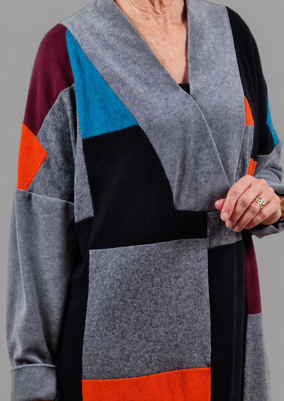 Patchwork tunika i grå/turkis/orange - Billede 3
