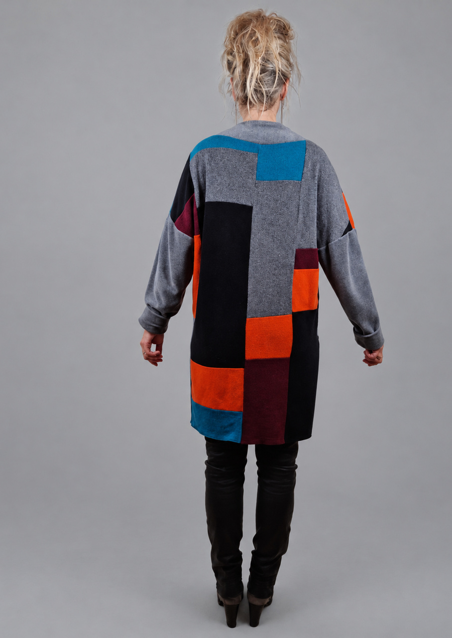 Patchwork tunika i grå/turkis/orange - Billede 2
