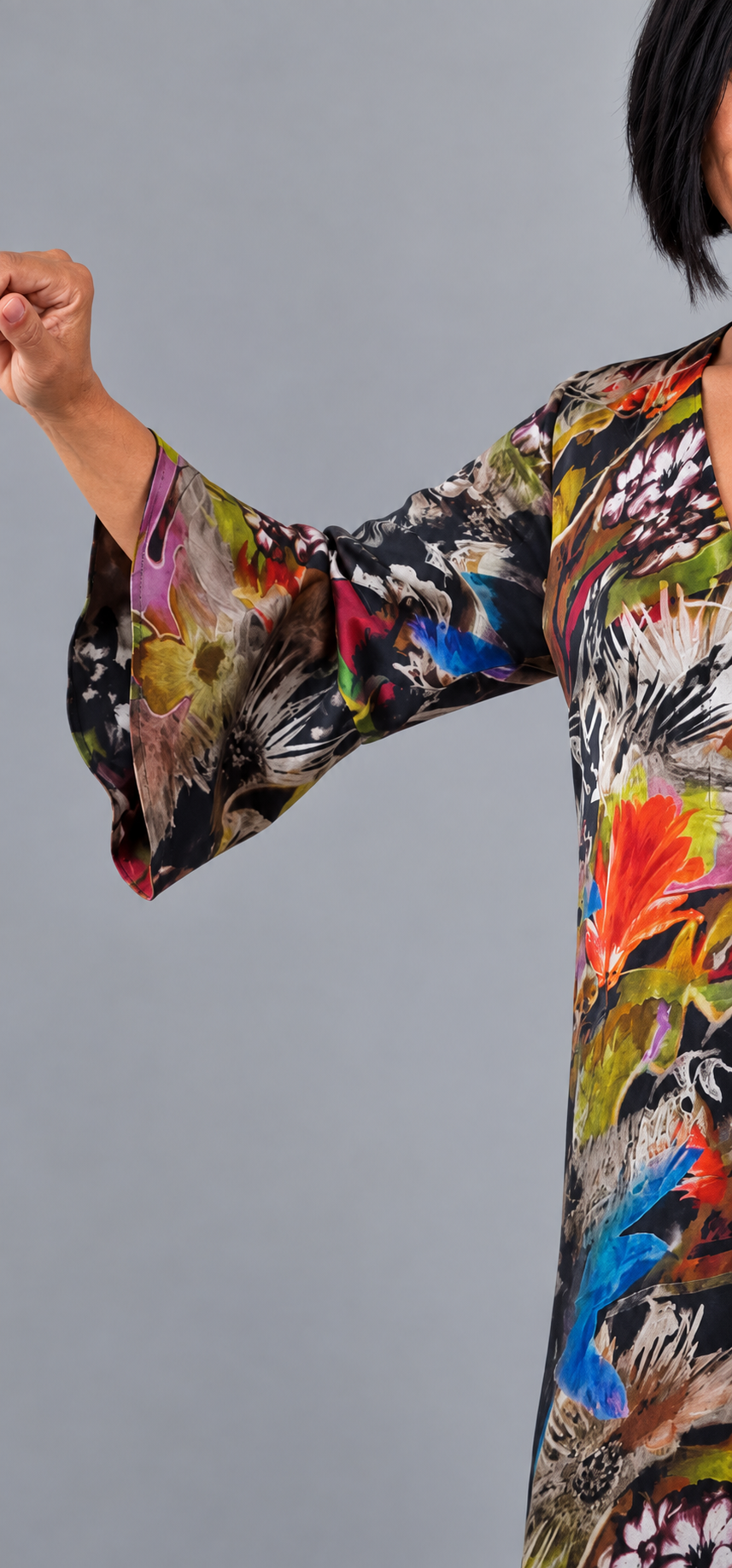 Silkekjole med skinddetaljer multicolor - Billede 8