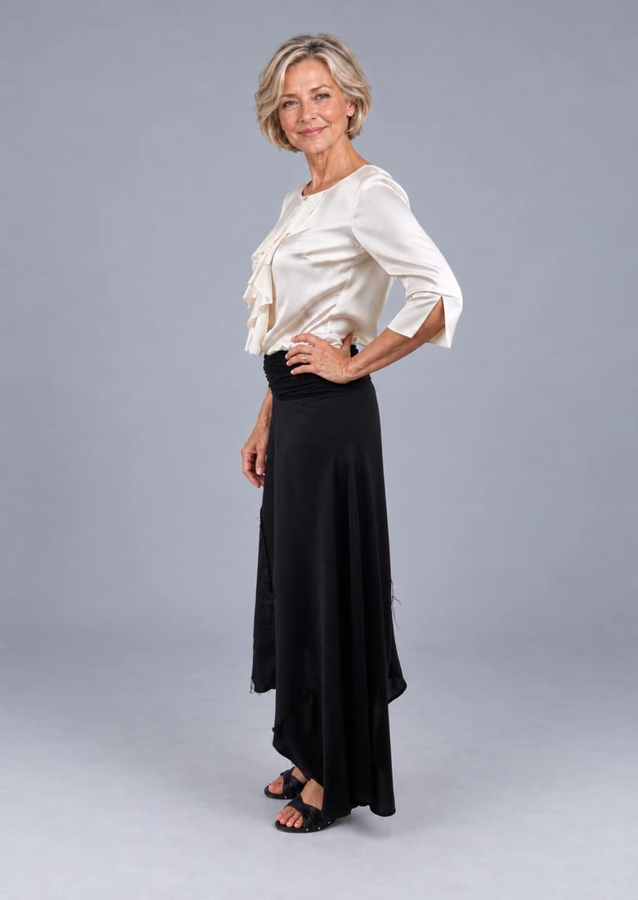 Swingnederdel i sort silke - Billede 4