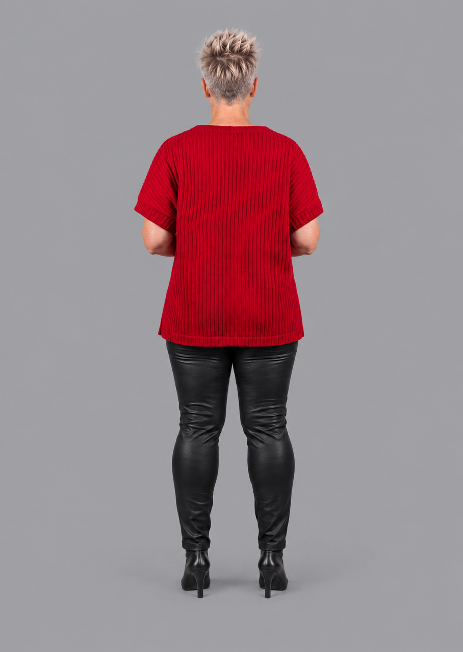 Rød ribstrikket uldbluse - Billede 2