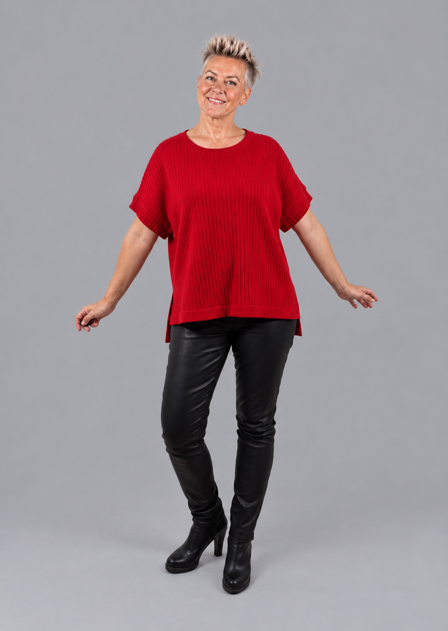 Rød ribstrikket uldbluse - Billede 3