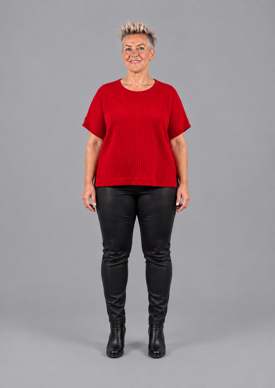 Rød ribstrikket uldbluse - Billede 4