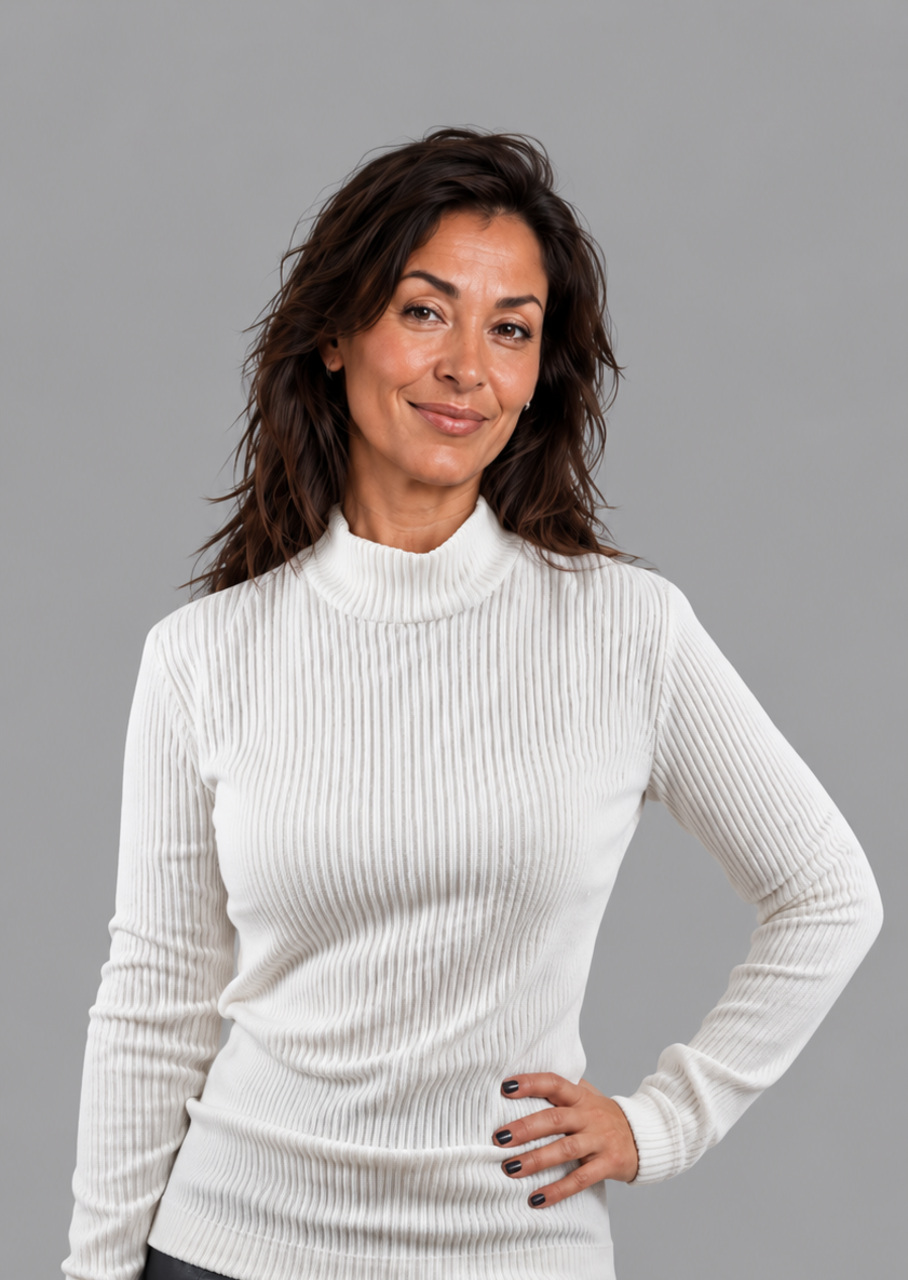 Råhvid velourbluse med rullekrave