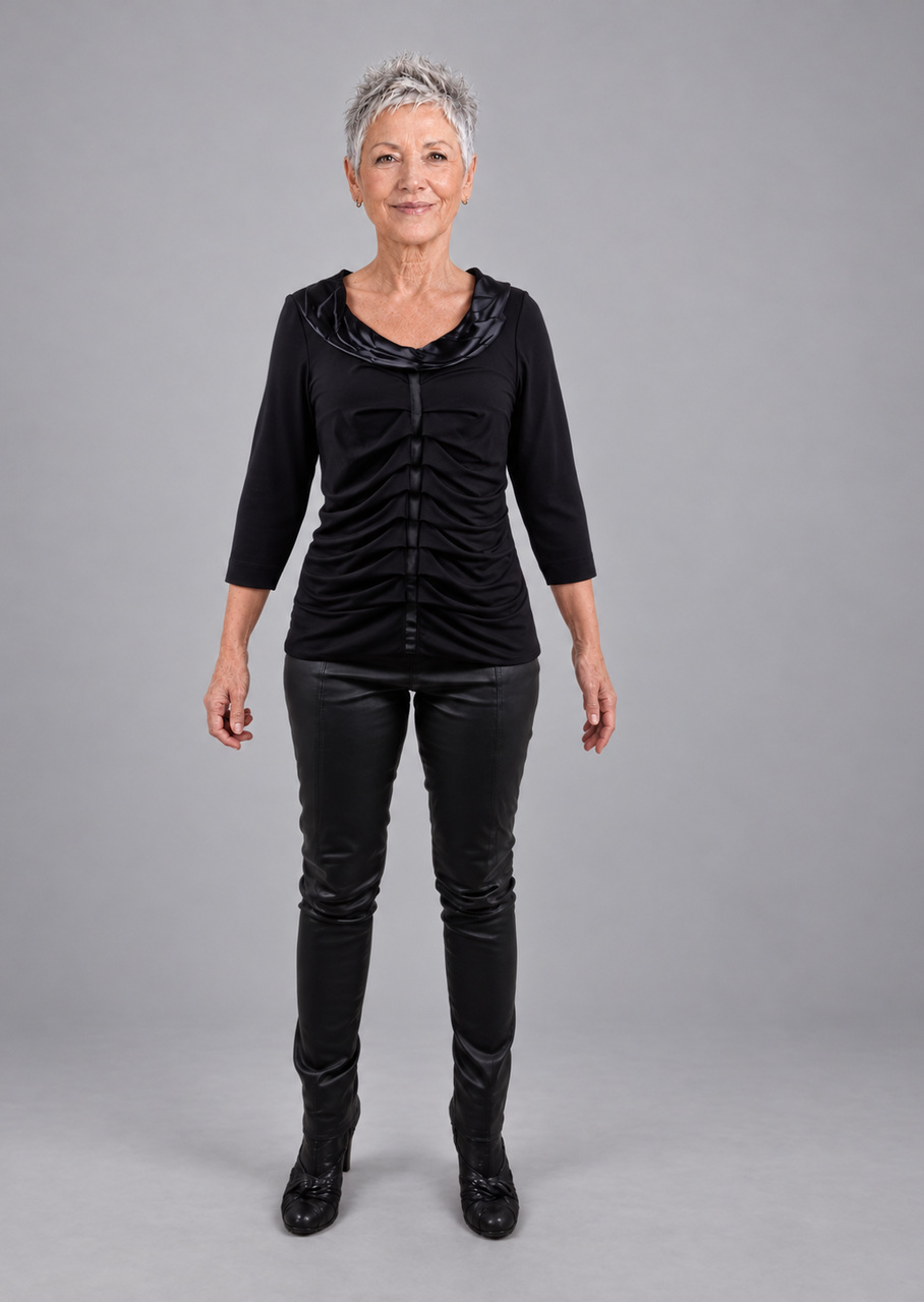 Sort draperet bluse med silkekrave - Billede 6