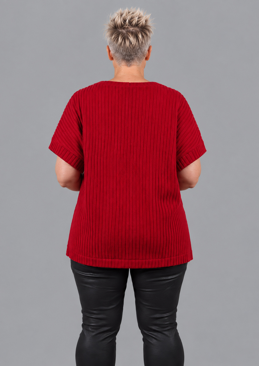 Rød ribstrikket uldbluse - Billede 5