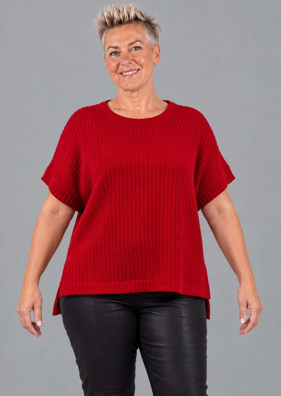 Rød ribstrikket uldbluse