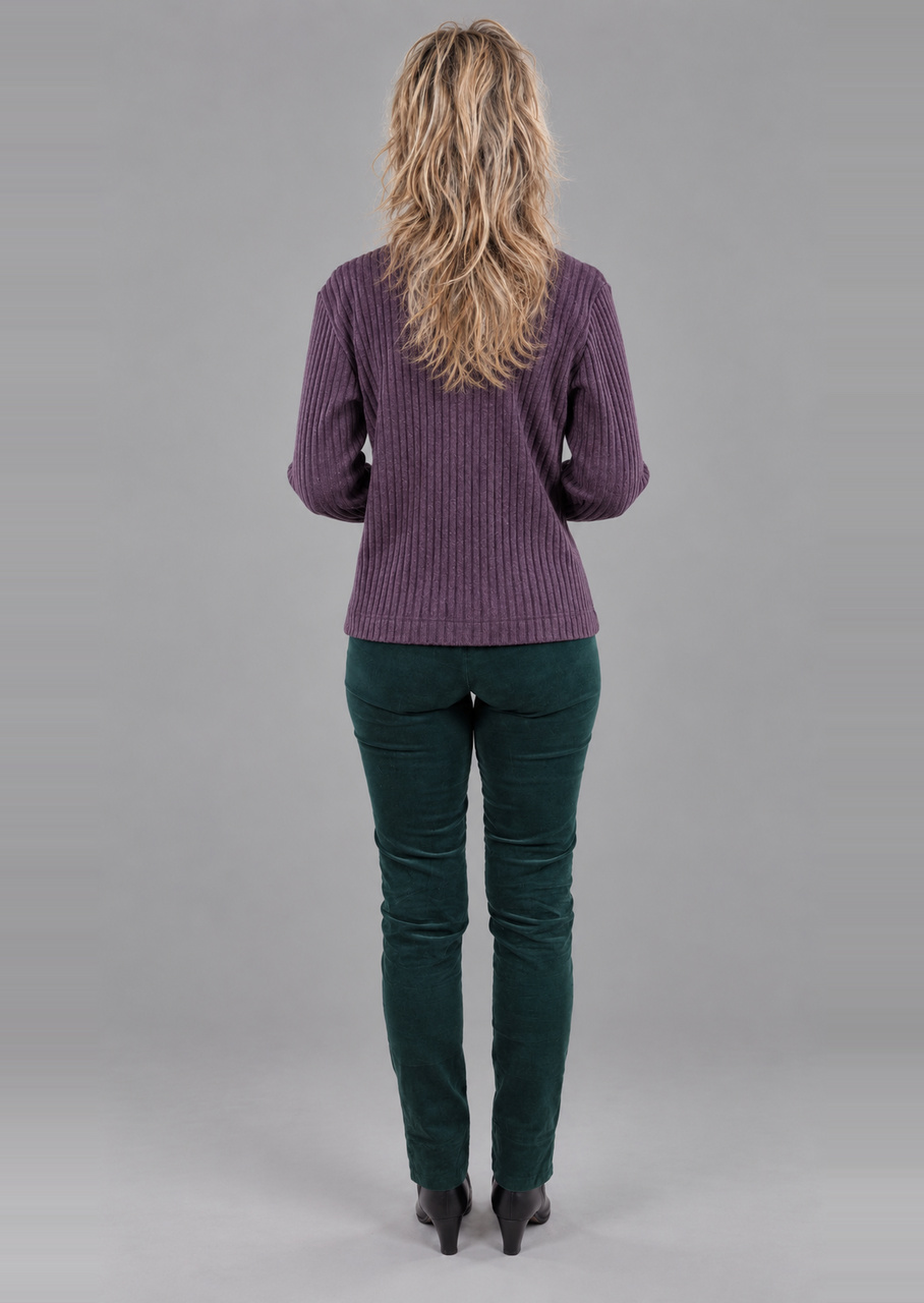 Strikbluse med rullekrave i lilla uld - Billede 3