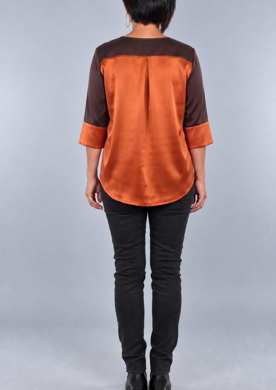 Silkebluse bådudskæring orange/brun - Billede 2