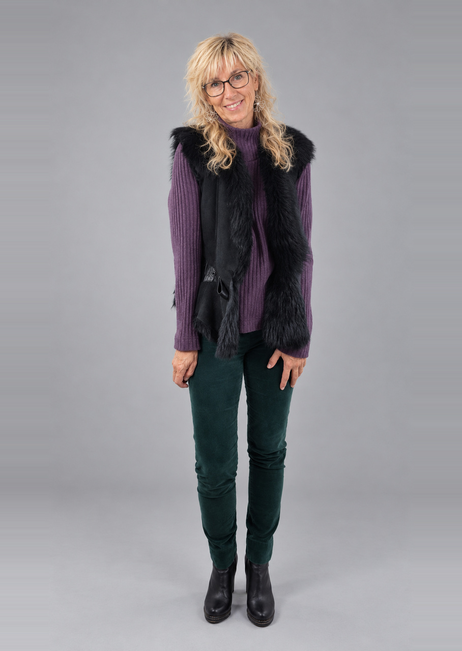 Strikbluse med rullekrave i lilla uld - Billede 4