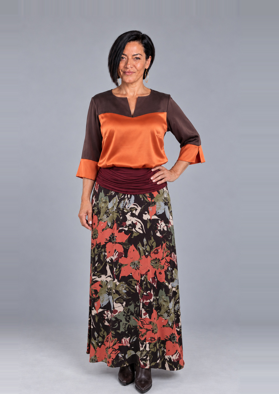 Silkebluse bådudskæring orange/brun - Billede 4