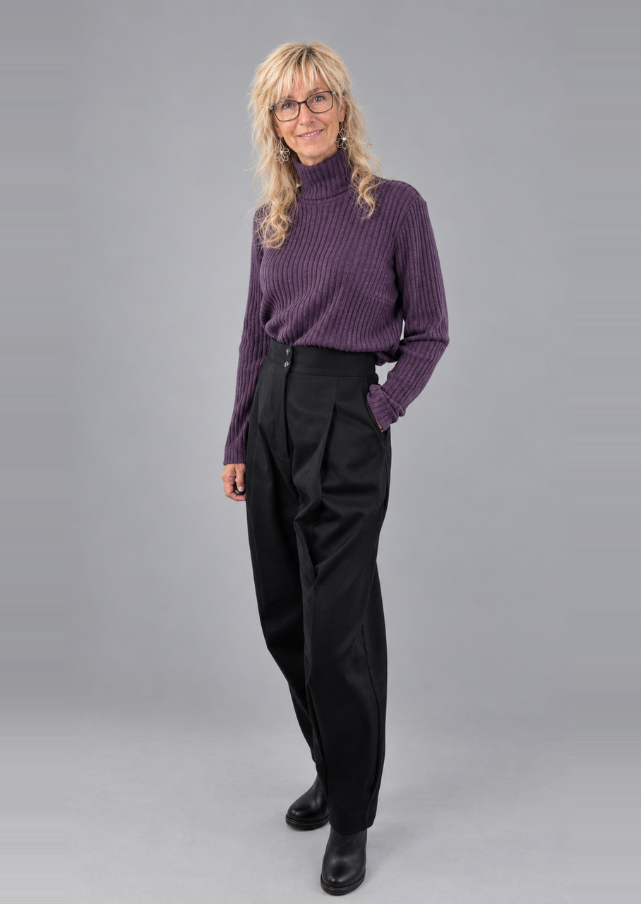 Strikbluse med rullekrave i lilla uld - Billede 5