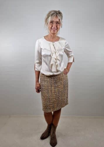 Bouclé nederdel i lilla og karry