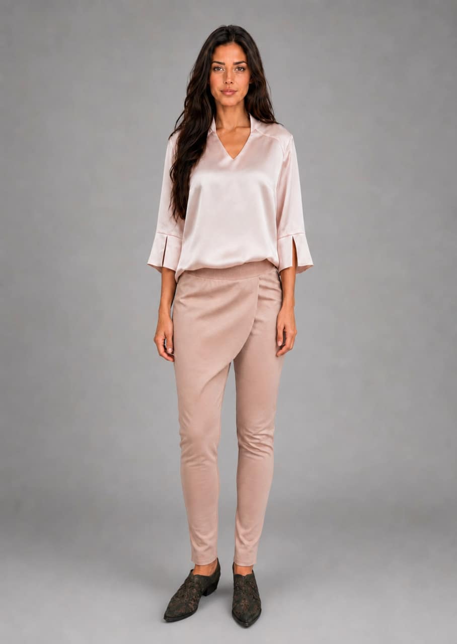 Nude silkebluse med V-udskæring - Billede 3